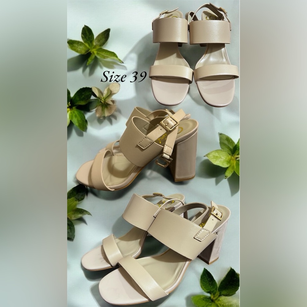 Cream Block Heel Strappy Sandals
